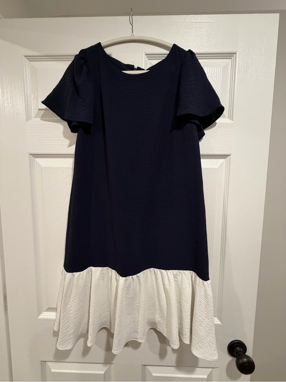 Harper Navy Dress with White Ruffle Hem